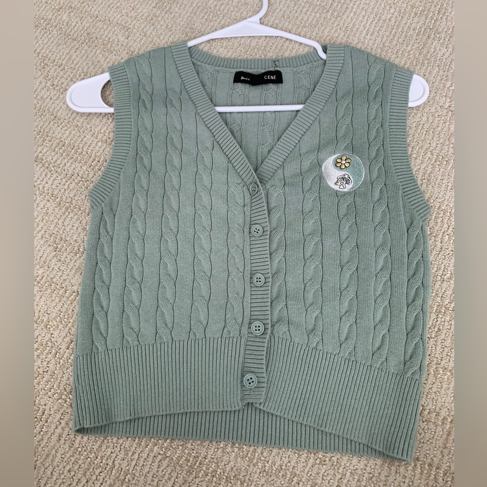 COPY - Social Scene Cottagecore Mushroom Embroidered Cable Knit Sweater Vest Si…